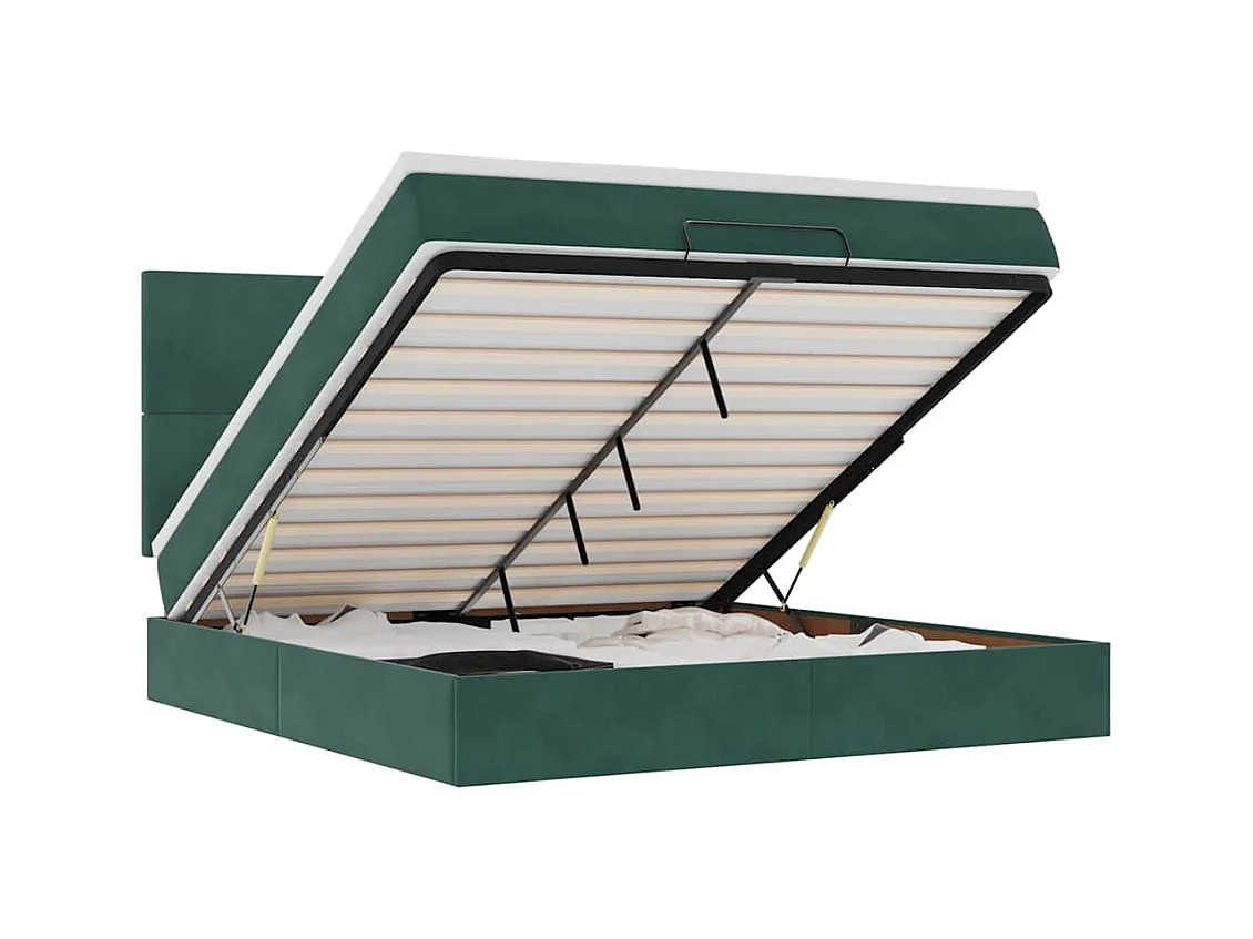 Cadre de lit ottoman avec matelas vert foncé 160x200 cm velours