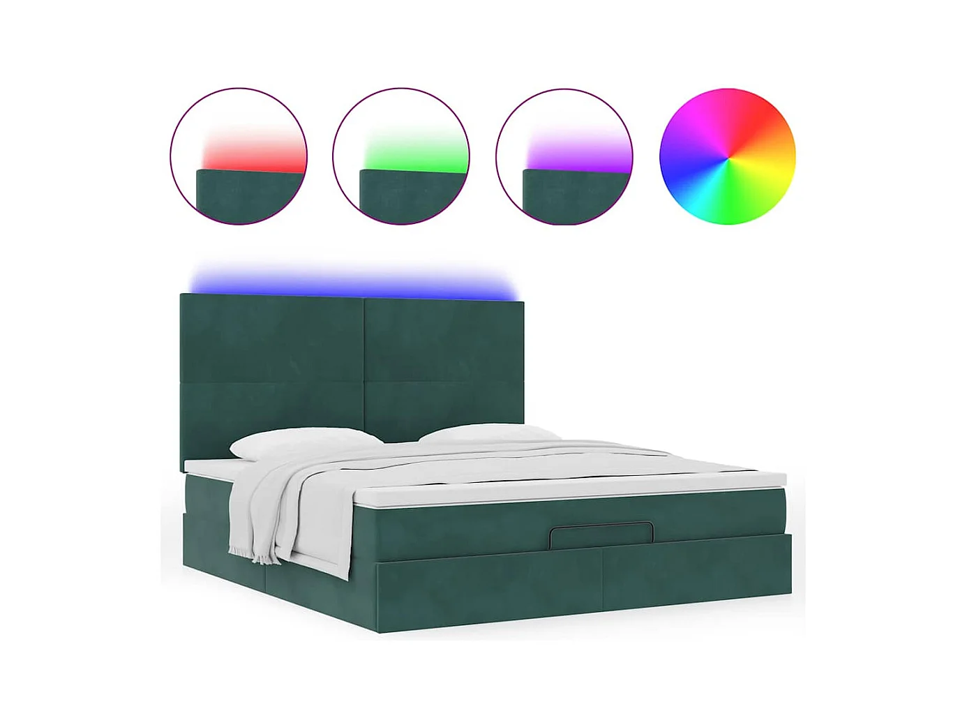 Cadre de lit ottoman avec matelas vert foncé 160x200 cm velours