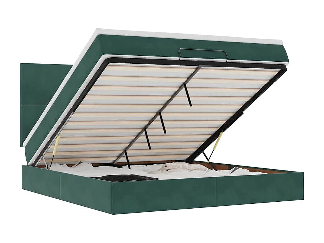 Cadre de lit ottoman avec matelas vert foncé 160x200 cm velours