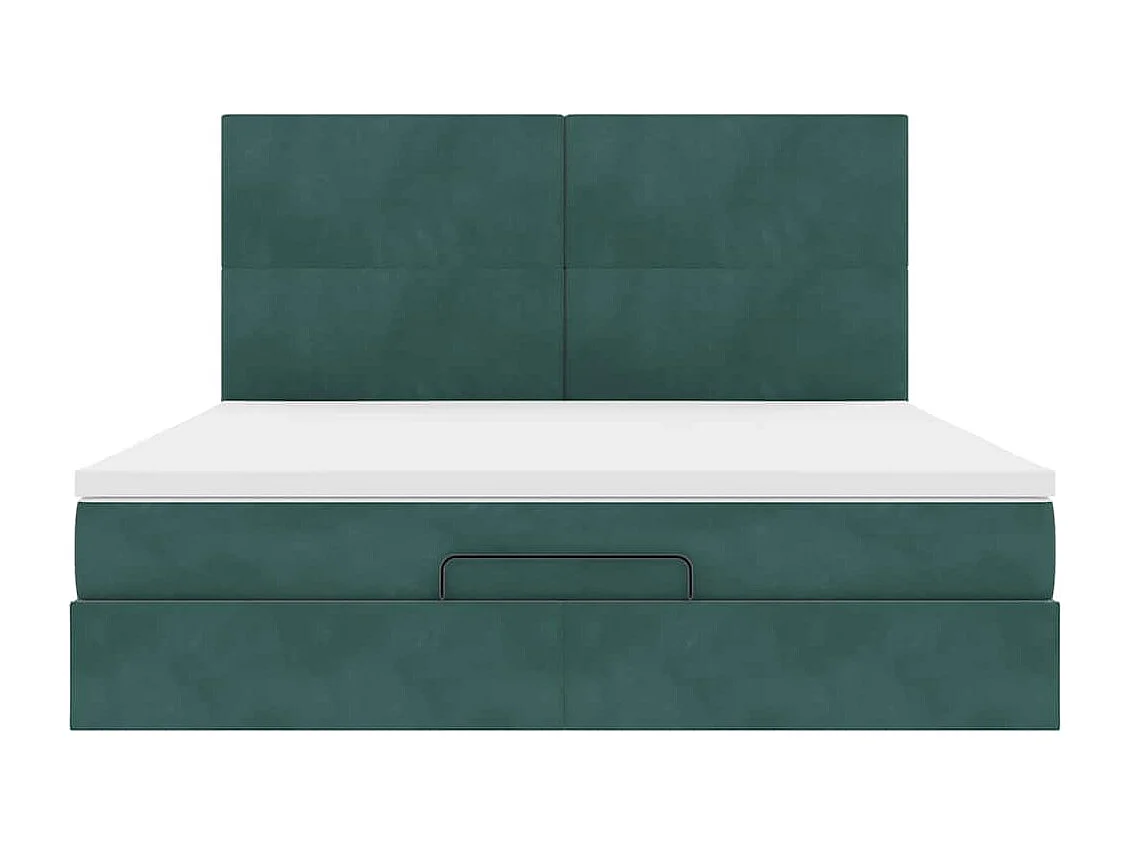 Cadre de lit ottoman avec matelas vert foncé 160x200 cm velours