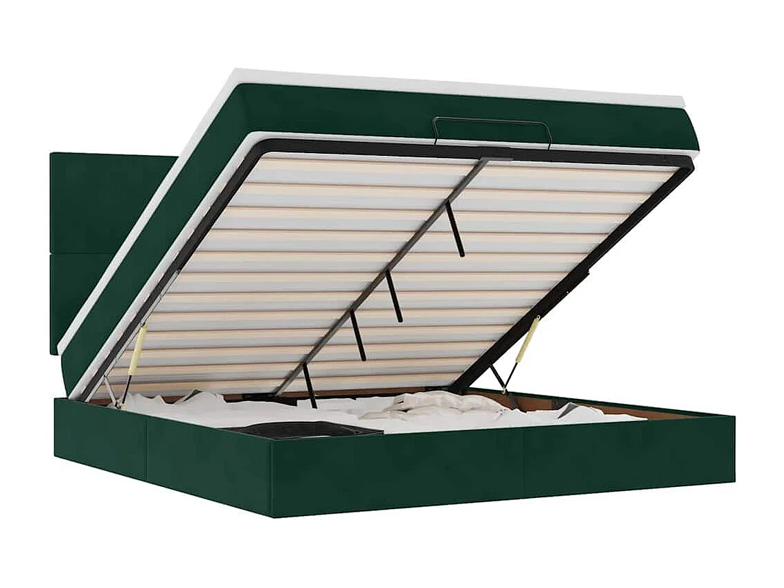 Cadre de lit ottoman avec matelas vert foncé 160x200 cm velours