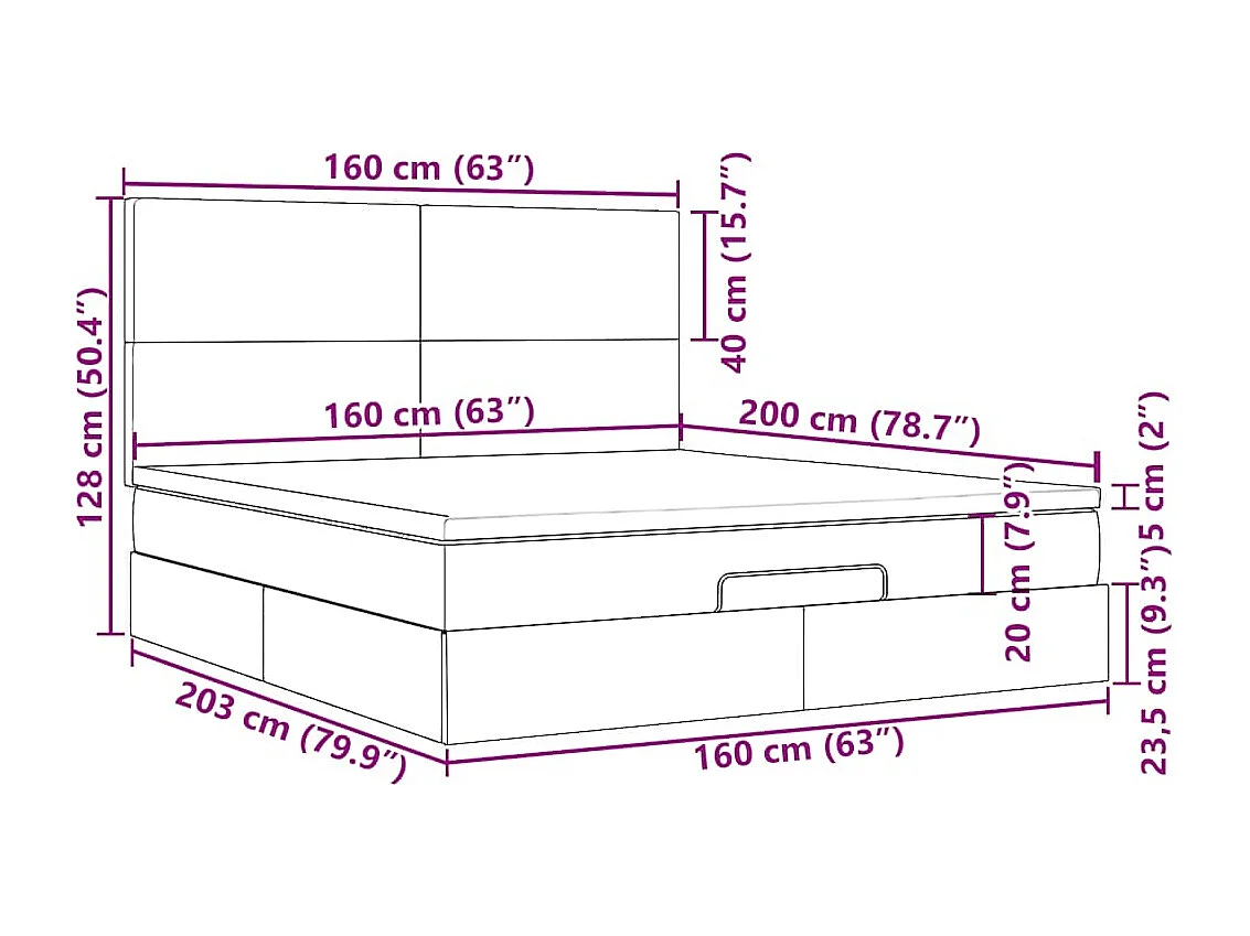 Cadre de lit ottoman avec matelas vert foncé 160x200 cm velours