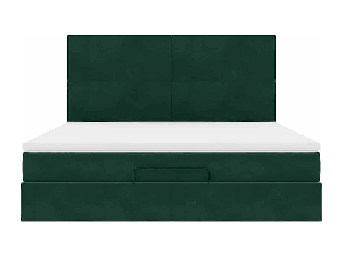 Cadre de lit ottoman avec matelas vert foncé 160x200 cm velours