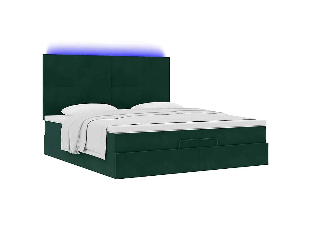 Estructura de cama otomana colchones terciopelo verde oscuro