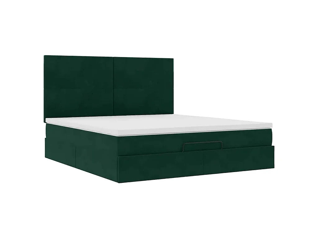 Cadre de lit ottoman avec matelas vert foncé 160x200 cm velours