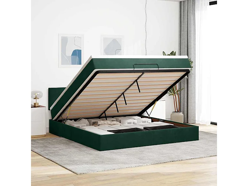 Ottoman bed met matras 160x200cm fluweel donkergroen
