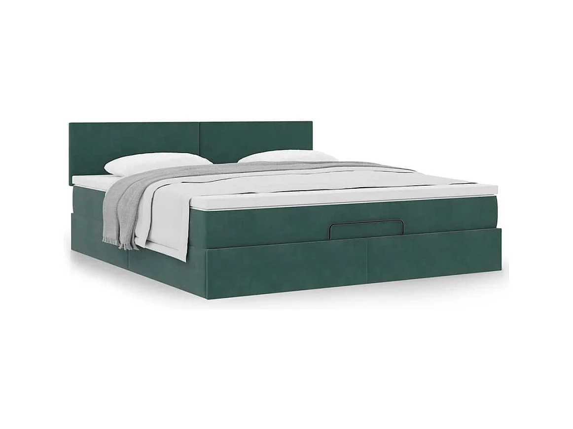 Cadre de lit ottoman avec matelas vert foncé 160x200 cm velours