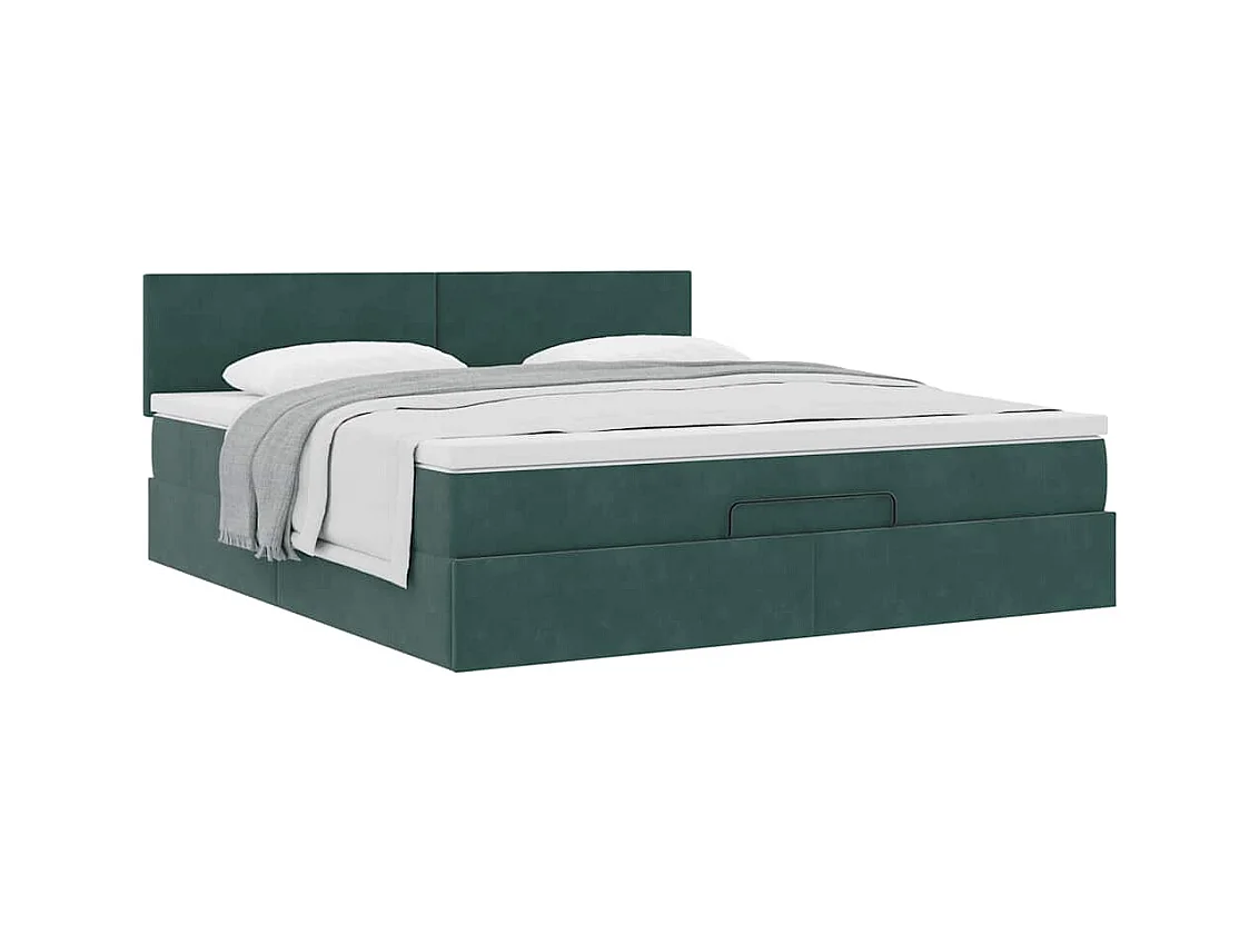 Cadre de lit ottoman avec matelas vert foncé 160x200 cm velours