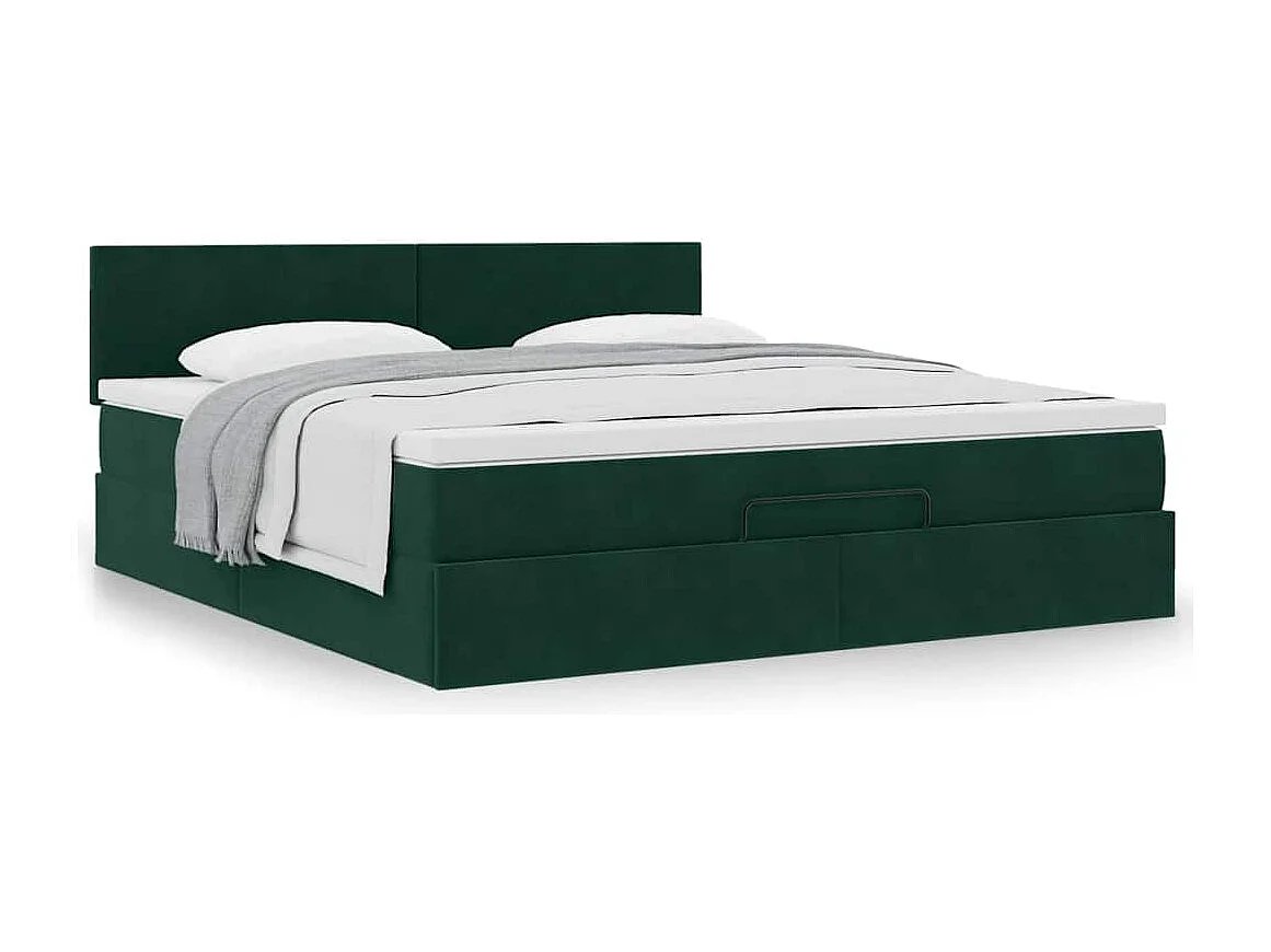 Cadre de lit ottoman avec matelas vert foncé 160x200 cm velours