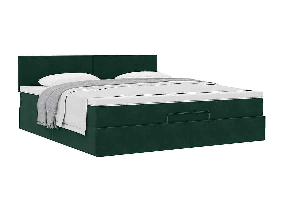 Cadre de lit ottoman avec matelas vert foncé 160x200 cm velours