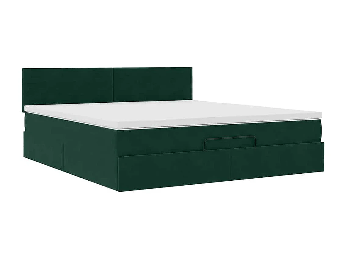 Cadre de lit ottoman avec matelas vert foncé 160x200 cm velours