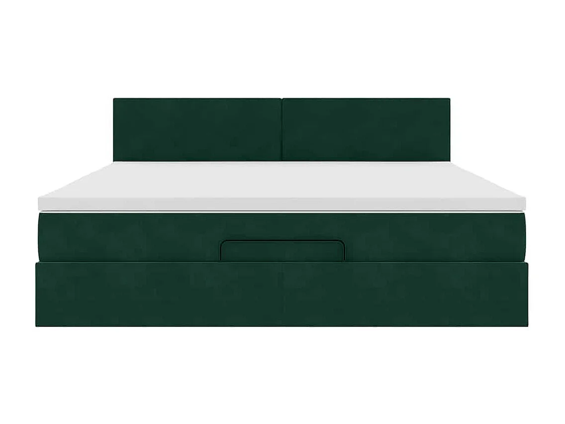 Cadre de lit ottoman avec matelas vert foncé 160x200 cm velours