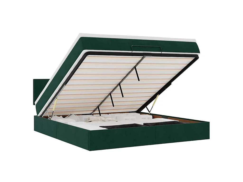 Estructura de cama otomana con colchón verde oscuro 160x200 cm