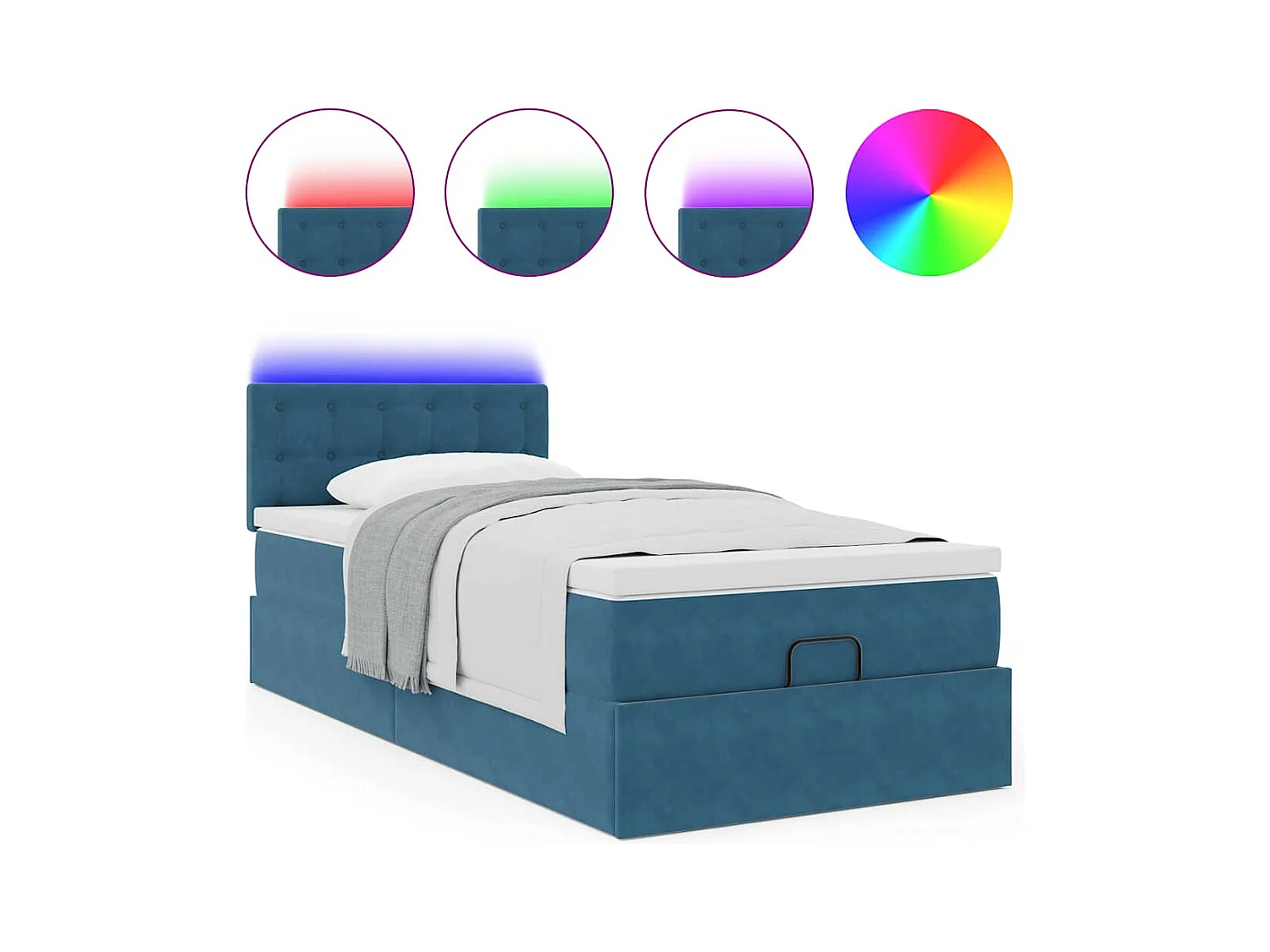 Ottoman-Bett mit Matratze & LEDs Dunkelblau 100x200 cm Samt