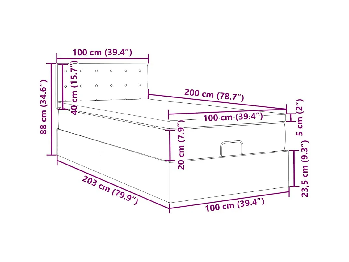 Ottoman-Bett mit Matratze & LEDs Dunkelblau 100x200 cm Samt