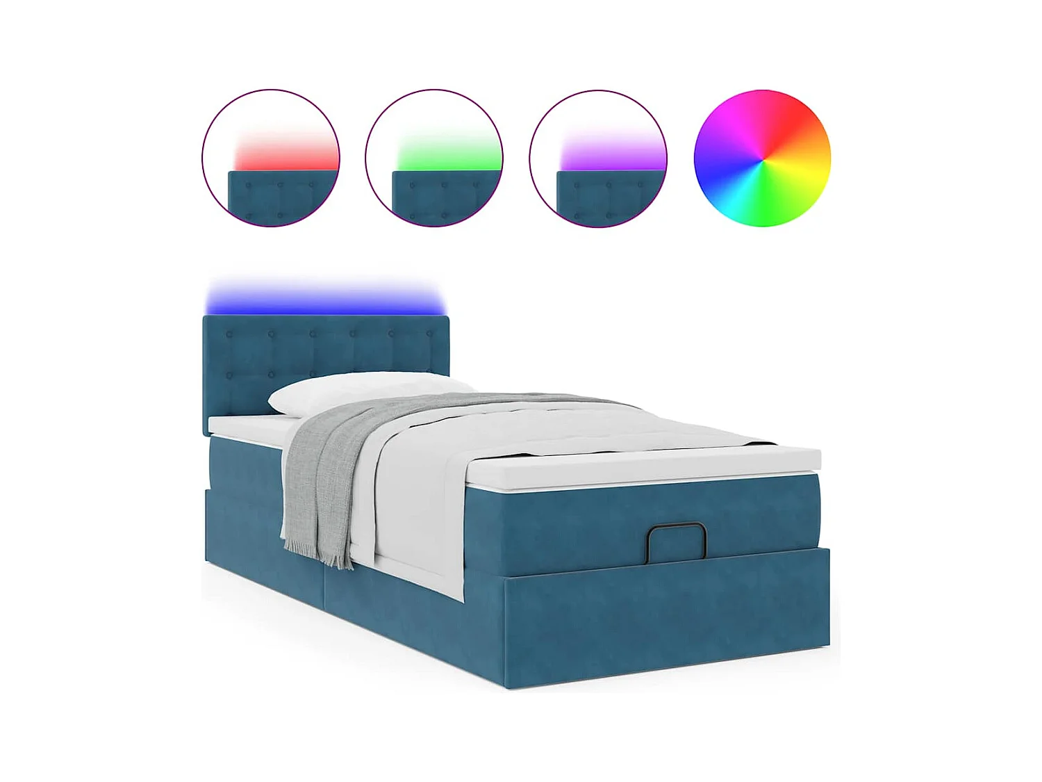 Ottoman-Bett mit Matratze & LEDs Dunkelblau 100x200 cm Samt