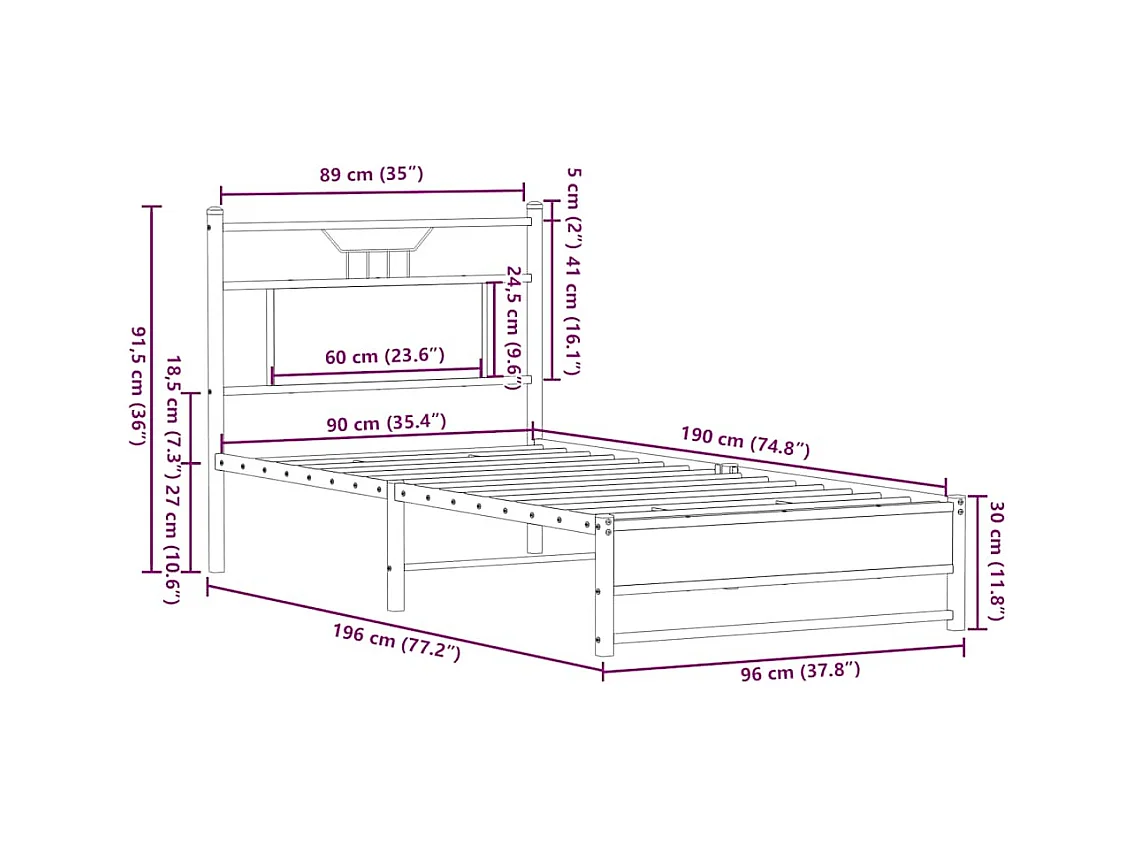 Cadre de lit sans matelas chêne marron 90x190cm bois ingénierie