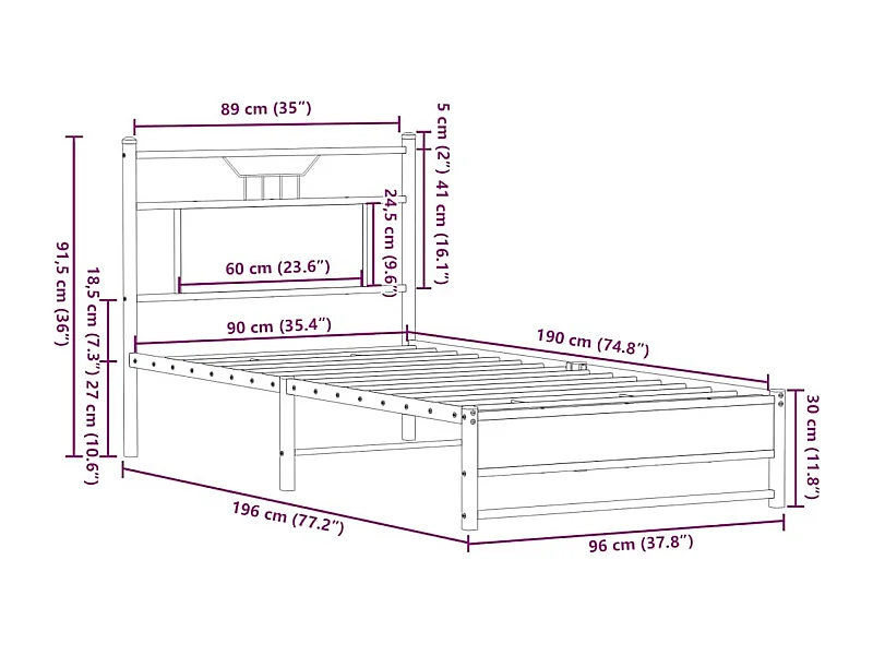 Cadre de lit sans matelas chêne marron 90x190cm bois ingénierie