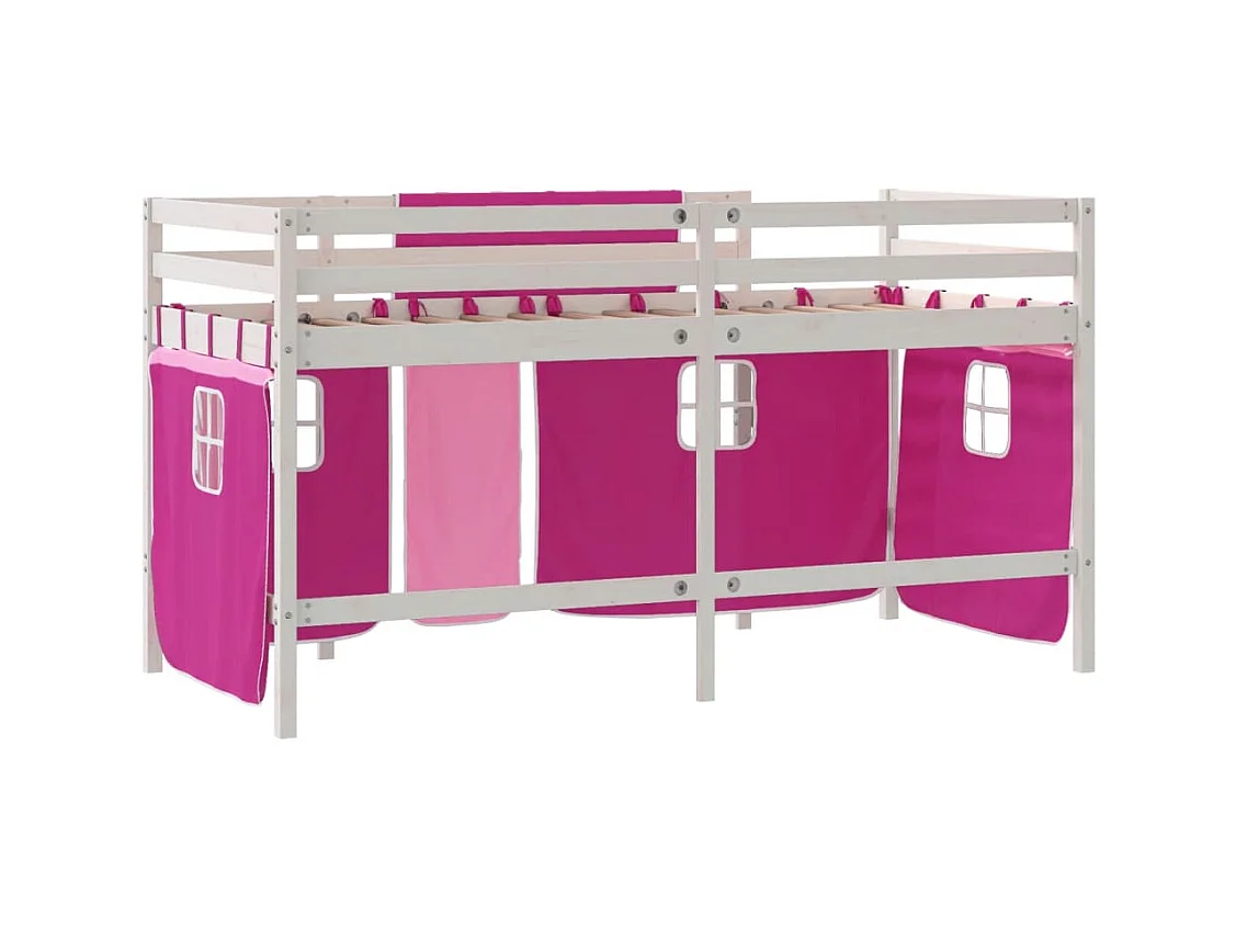 Lit mezzanine enfants avec rideaux sans matelas rose 90x200cm