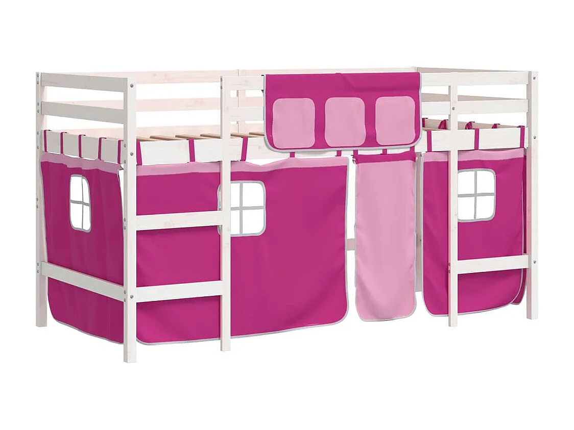 Cama alta p/ criança c/ cortinas 90x200 cm pinho maciço rosa