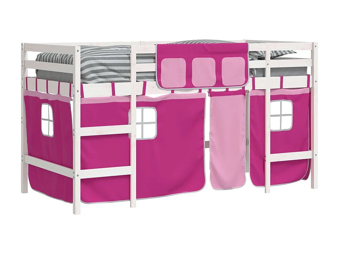 Cama alta p/ criança c/ cortinas 90x200 cm pinho maciço rosa