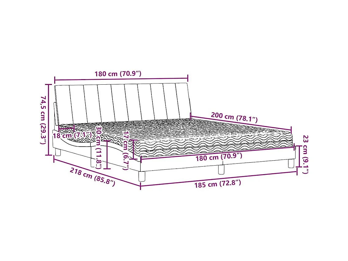 Lit avec matelas Hanko gris clair 180x200 cm tissu