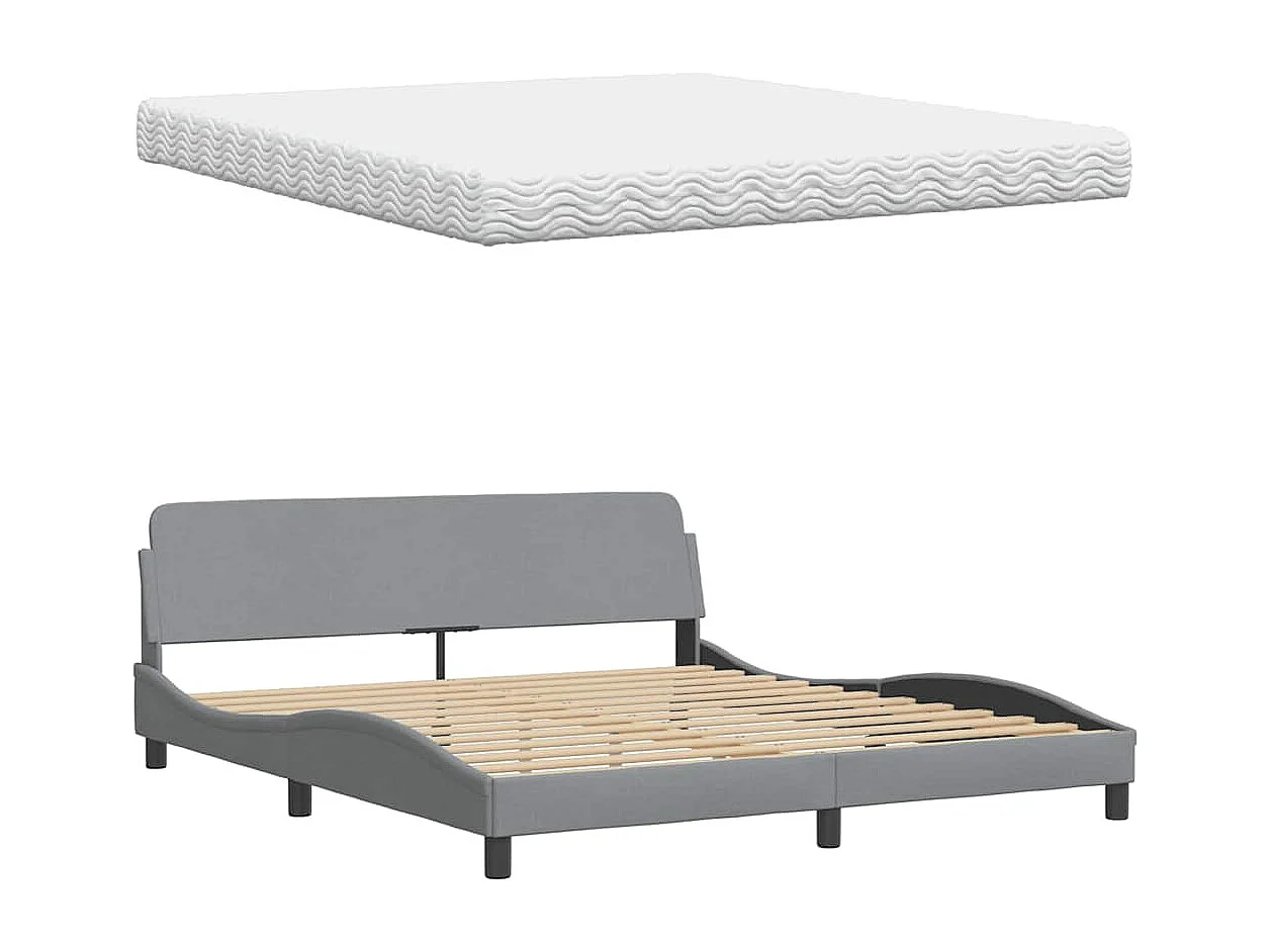 Lit avec matelas Hanko gris clair 180x200 cm tissu