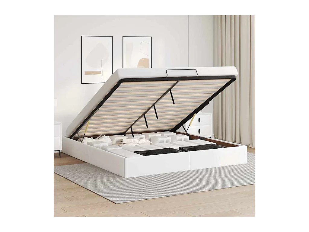 Cadre de lit ottoman sans matelas blanc 160x200 cm similicuir