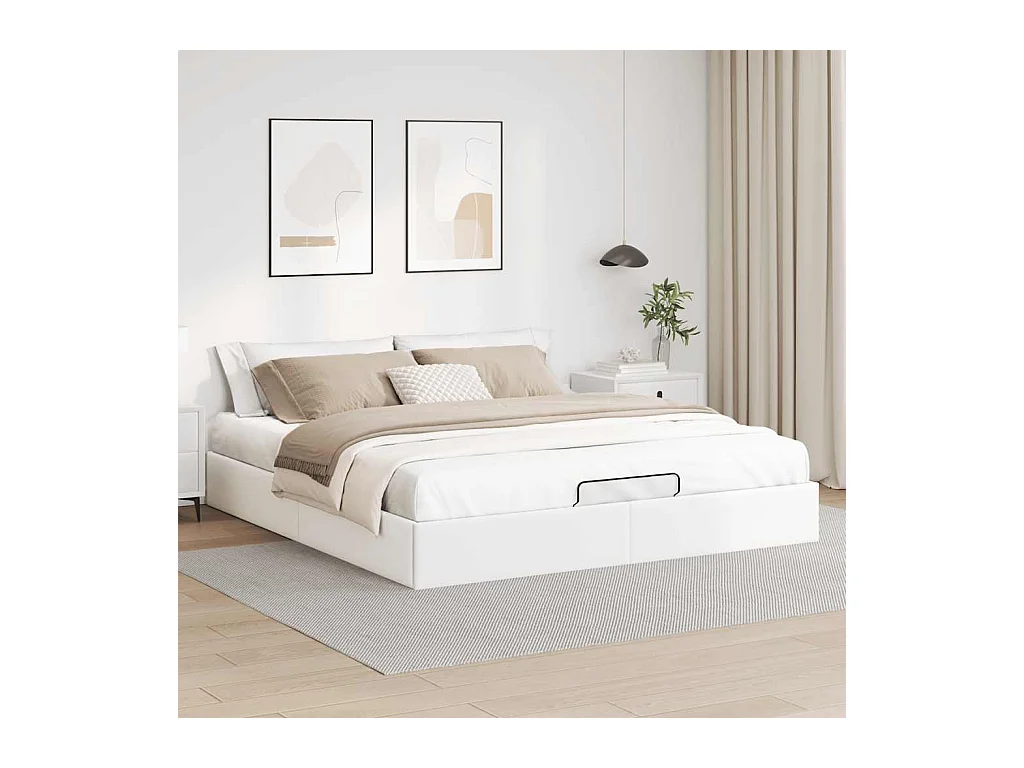 Cadre de lit ottoman sans matelas blanc 160x200 cm similicuir