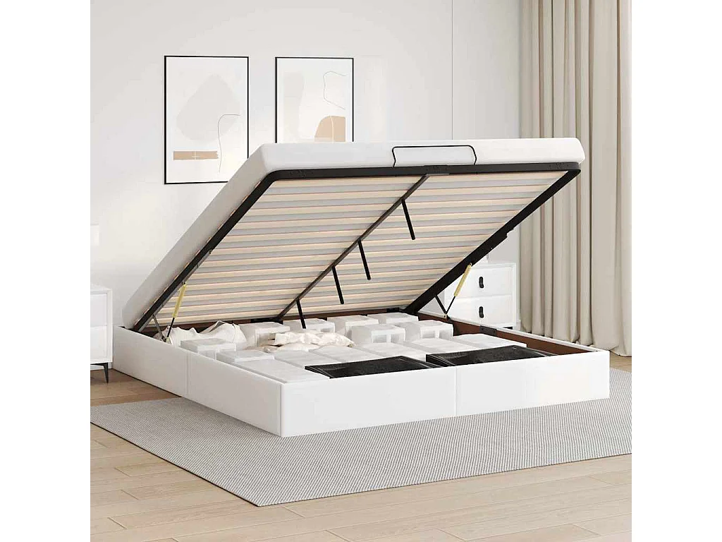 Cadre de lit ottoman sans matelas blanc 160x200 cm similicuir