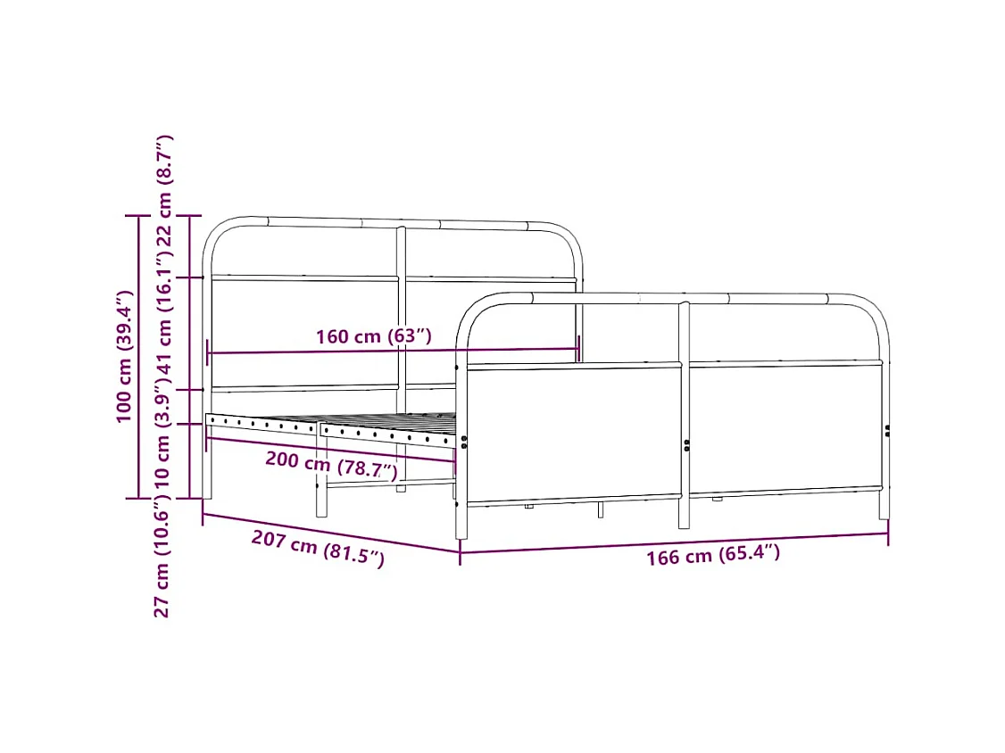 Cadre de lit en métal sans matelas chêne fumé 160x200 cm