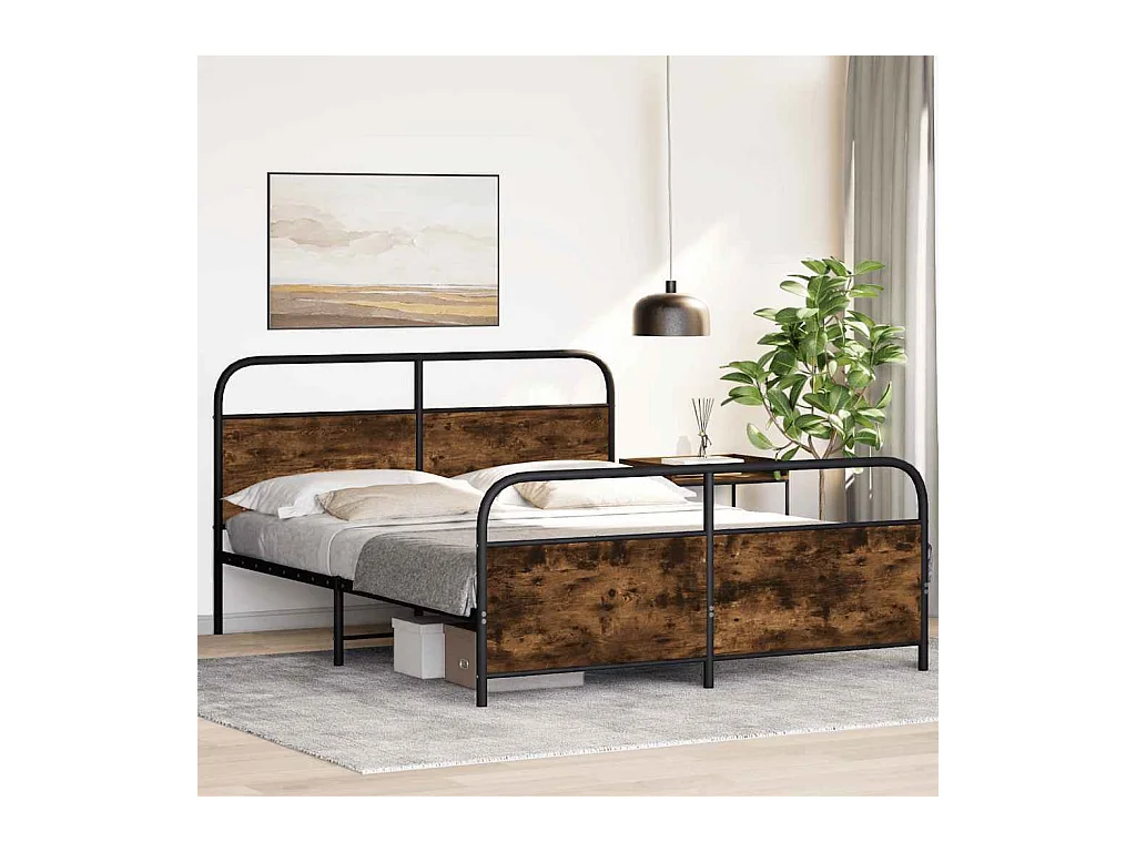 Cadre de lit en métal sans matelas chêne fumé 160x200 cm
