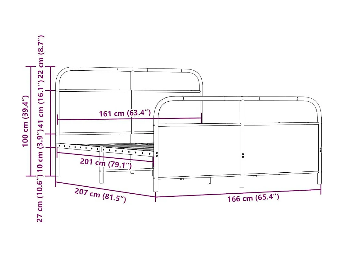 Metallbett ohne Matratze Räuchereiche 160x200 cm