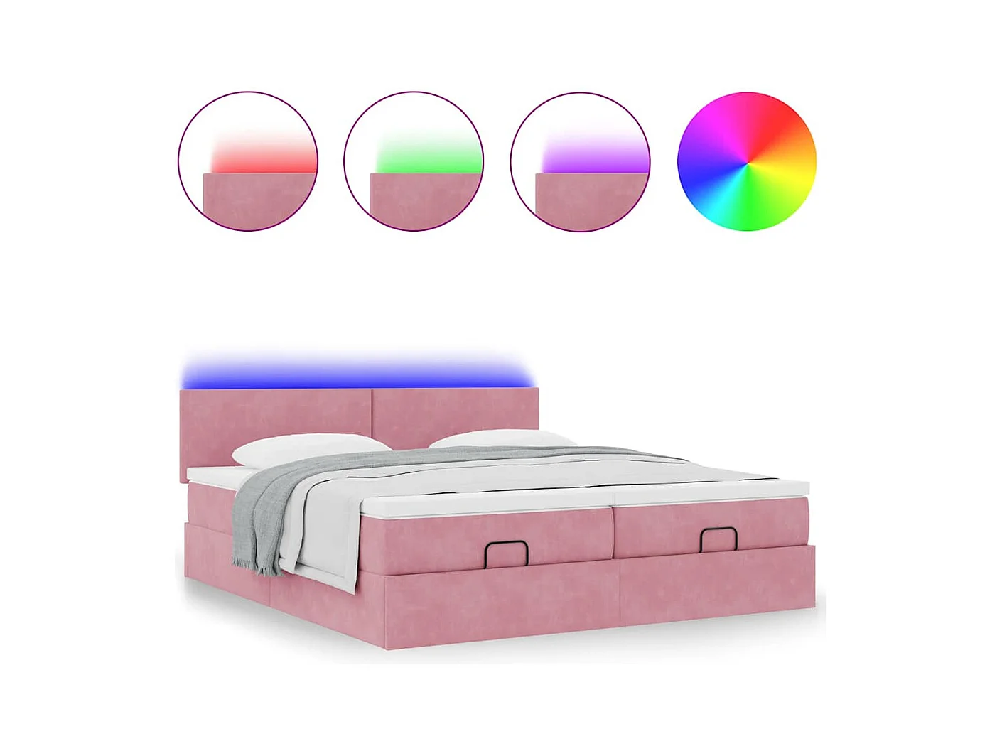 Ottoman-Bett mit Matratzen & LEDs Rosa 180x200 cm Samt