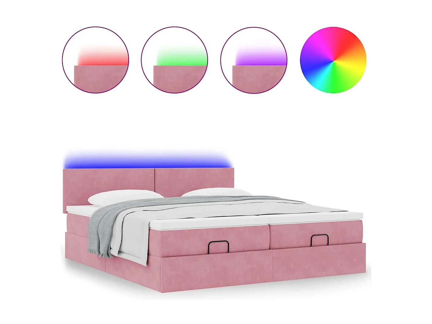 Ottoman-Bett mit Matratzen & LEDs Rosa 180x200 cm Samt