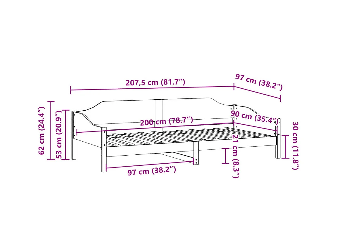 Cadre de lit sans matelas blanc 90x200 cm bois de pin massif