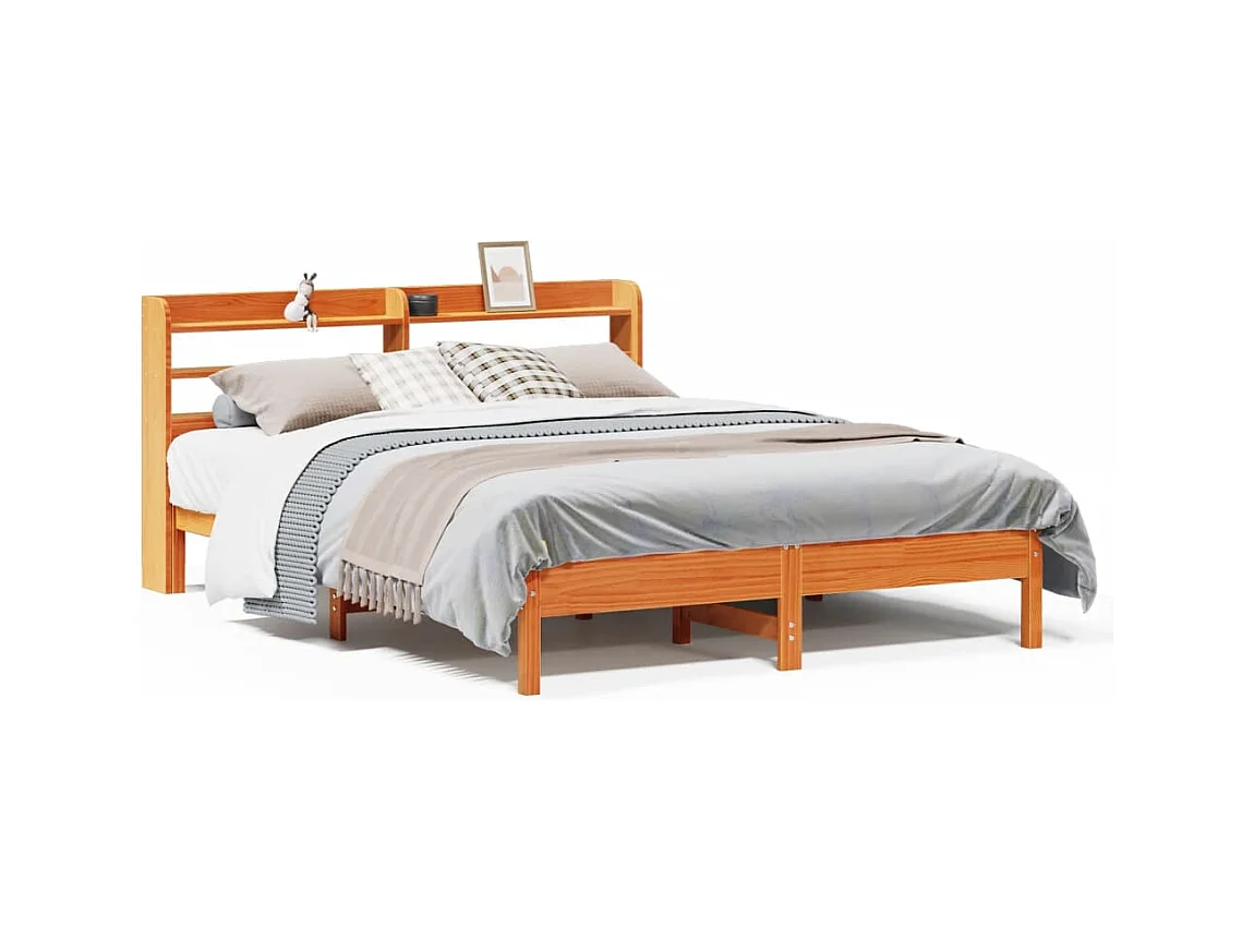 Cadre de lit sans matelas cire marron 140x200cm bois pin massif