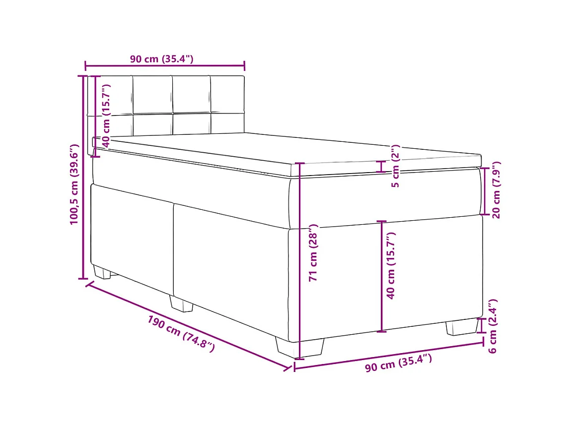 Boxspringbett mit Matratze Hellgrau 90x190 cm Stoff