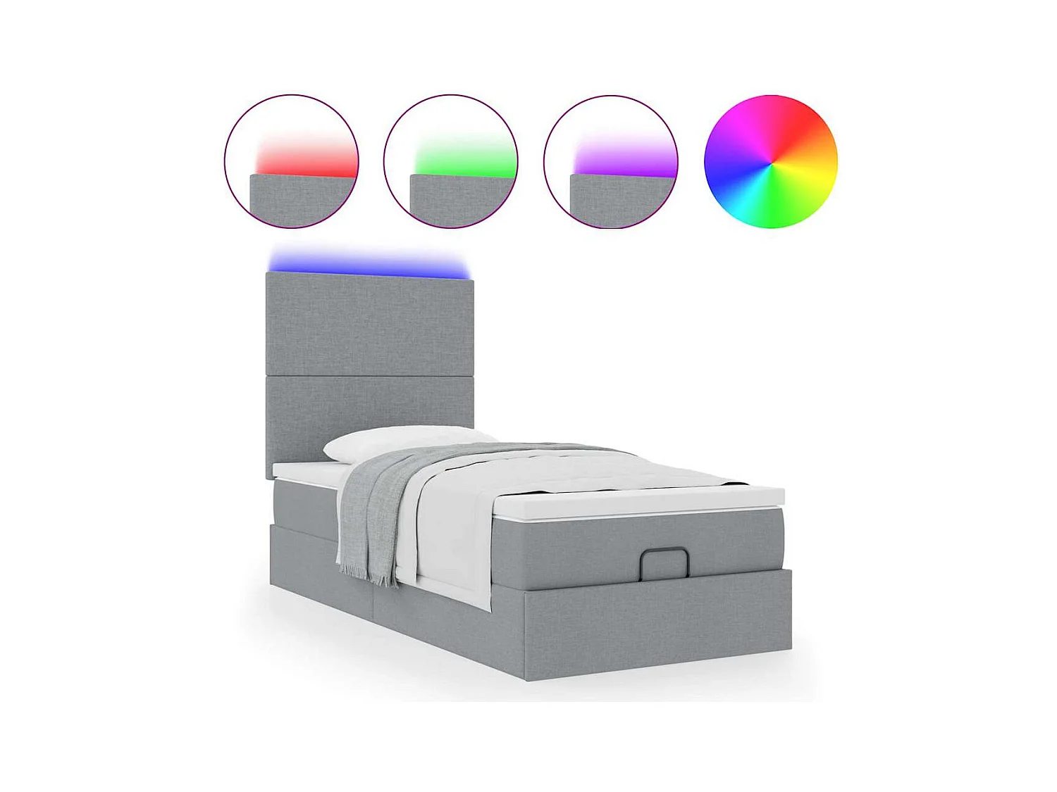 Ottoman-Bett mit Matratze & LEDs Hellgrau 100x200 cm Stoff