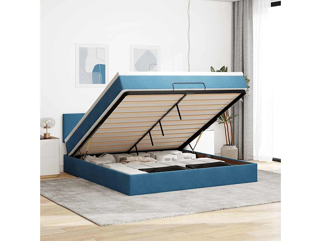 Struttura Letto Pouf con Materasso 160x200 cm in Velluto