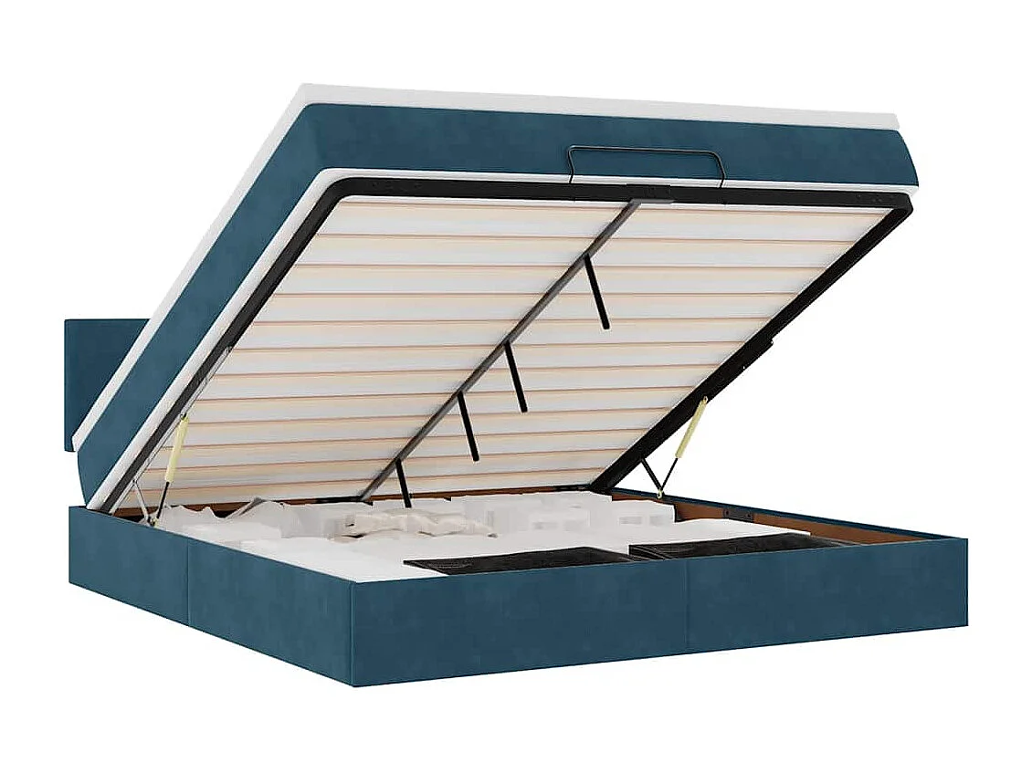 Cadre de lit ottoman avec matelas bleu foncé 160x200 cm velours
