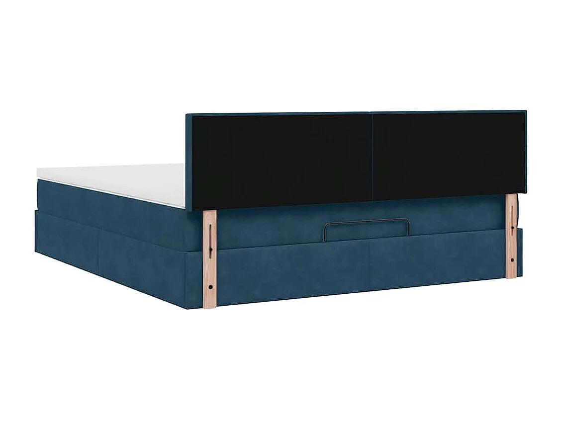 Cadre de lit ottoman avec matelas bleu foncé 160x200 cm velours