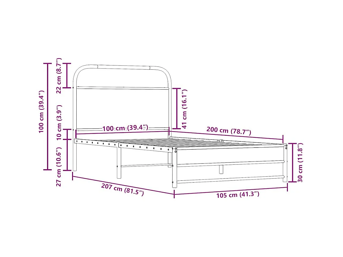 Bettgestell ohne Matratze 100x200 cm Räuchereiche Holzwerkstoff