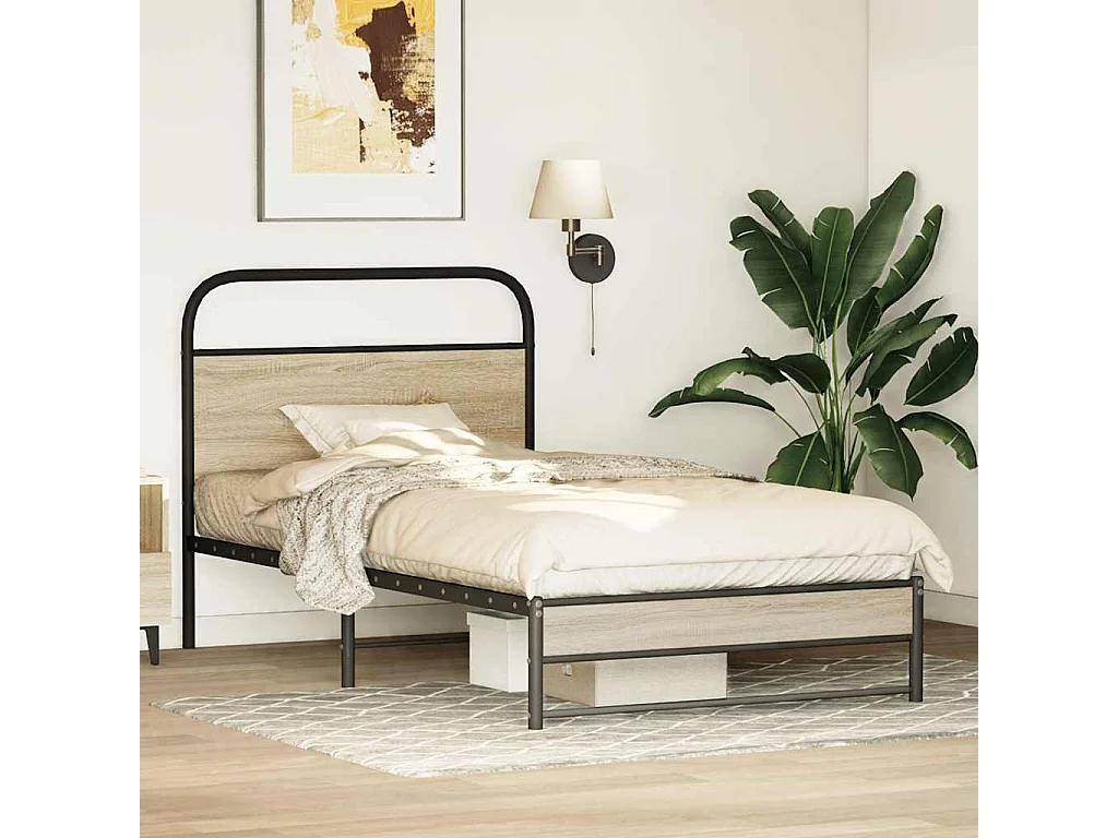 Bedframe zonder matras bewerkt hout gerookt eiken 100x200 cm