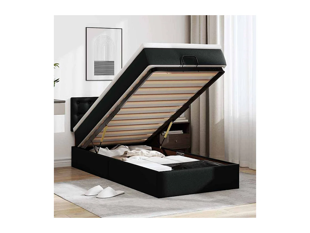 Lit ottoman avec matelas noir 100x200 cm similicuir