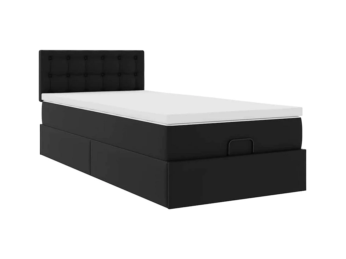 Lit ottoman avec matelas noir 100x200 cm similicuir