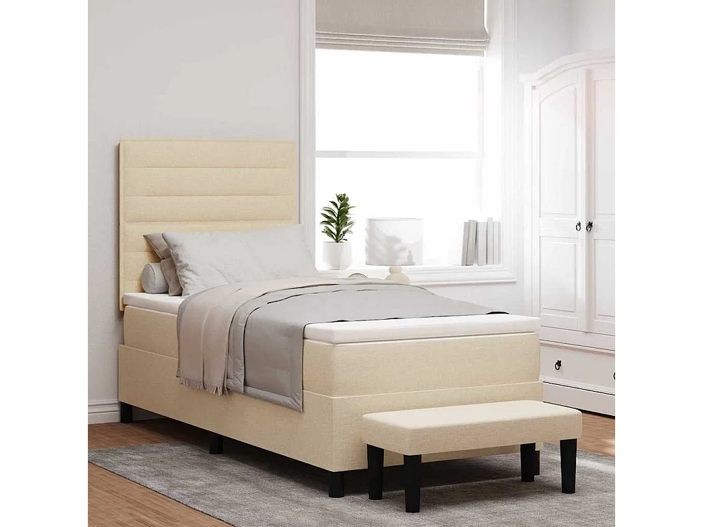 Cama tipo Box Spring con colchón Crema 90 x 200 cm tela
