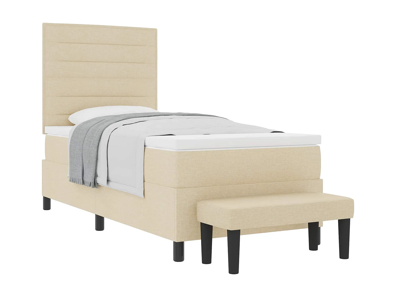 Cama tipo Box Spring con colchón Crema 90 x 200 cm tela