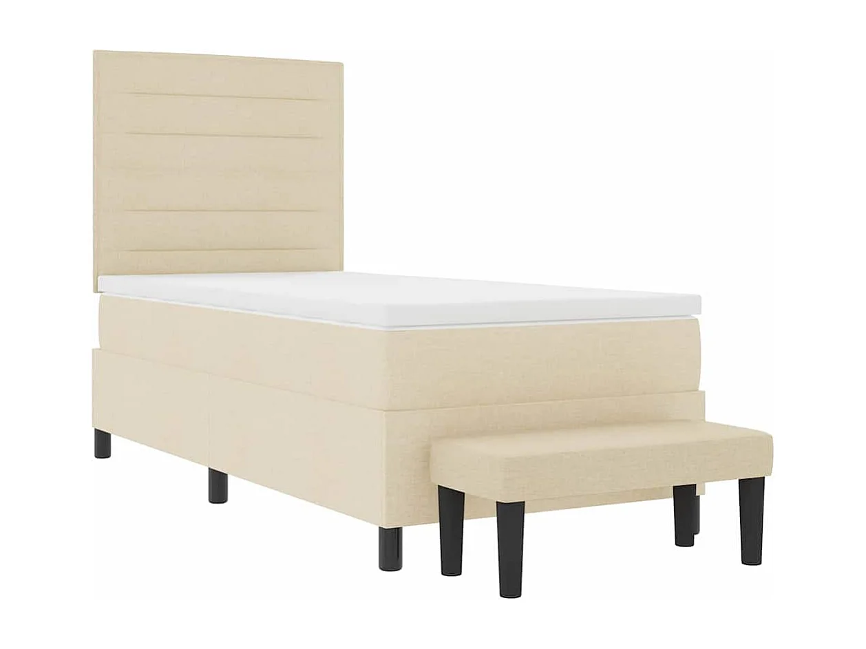 Cama tipo Box Spring con colchón Crema 90 x 200 cm tela