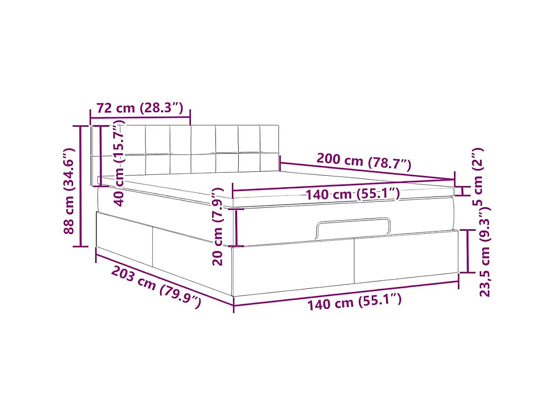 Ottoman-Bett mit Matratze Dunkelgrau 140x200 cm Samt